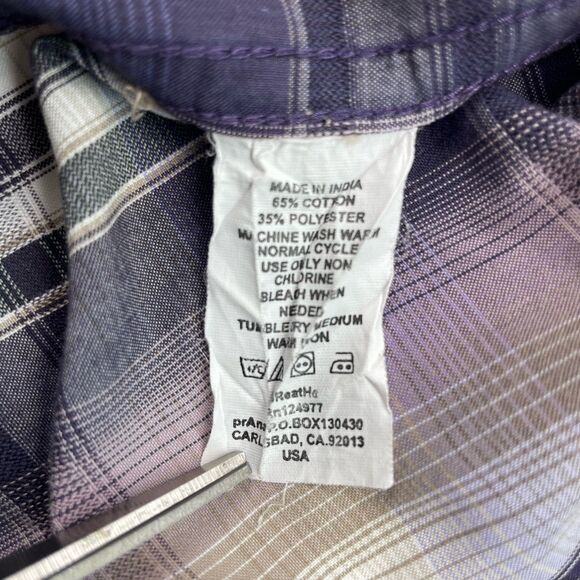 PrAna Men’s Short Sleeve Button Down Purple Tattersall Plaid- L - Picture 9 of 13
